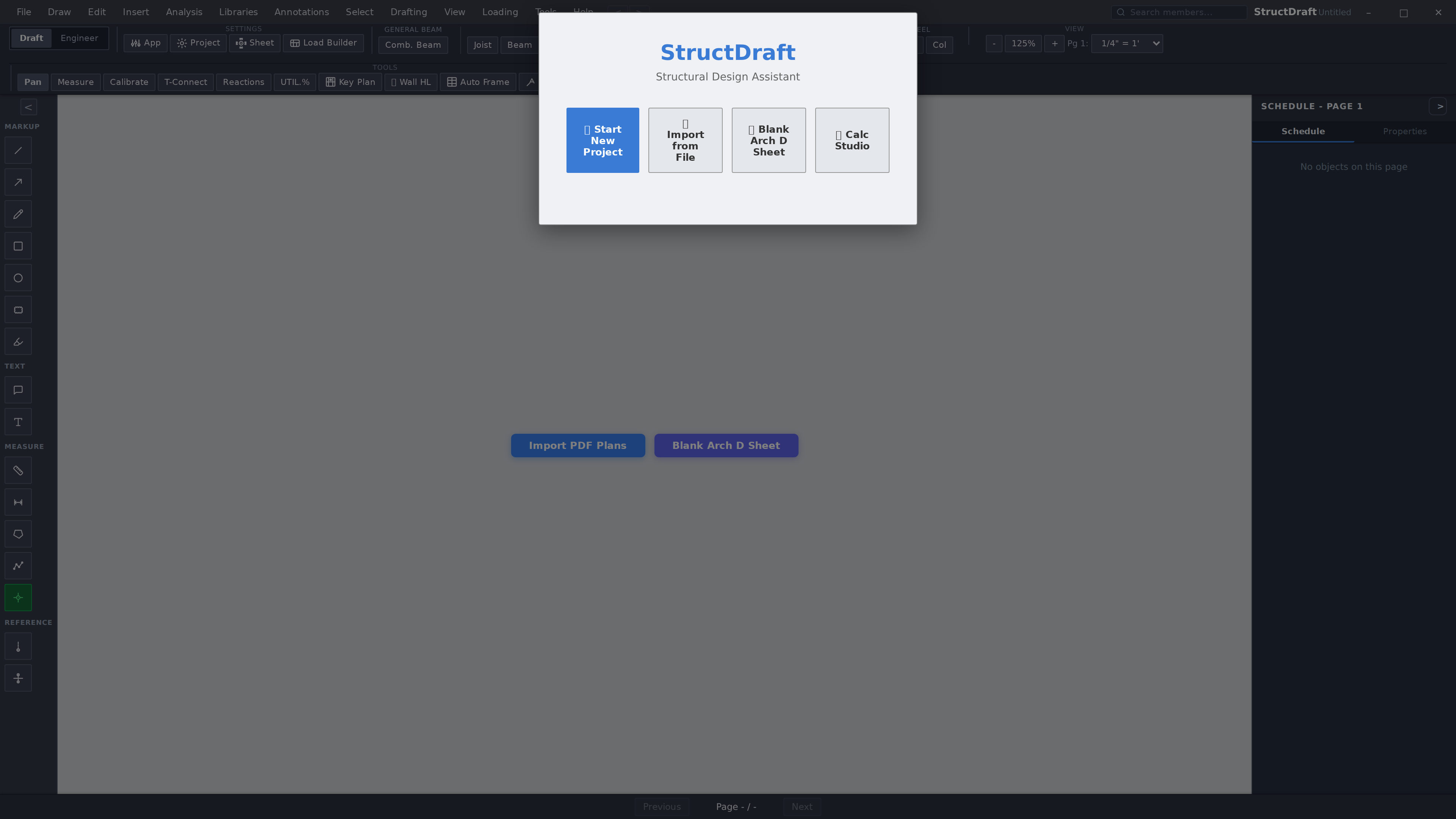 StruxDraft — structural elements overlaid on PDF plan