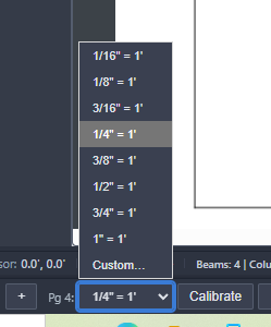 The Choose Scale dialog — calibrating the imported plan by entering the true length of a known dimension